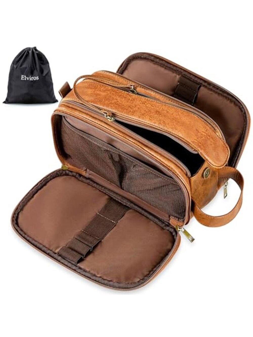 Travel Toiletry Bag Large Cosmetic Organizer PU Leather Wet Dry Shower Dopp Kit